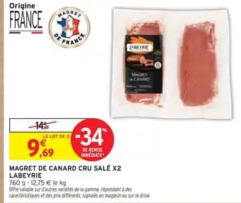 Labeyrie Magret de canard cru salé x2