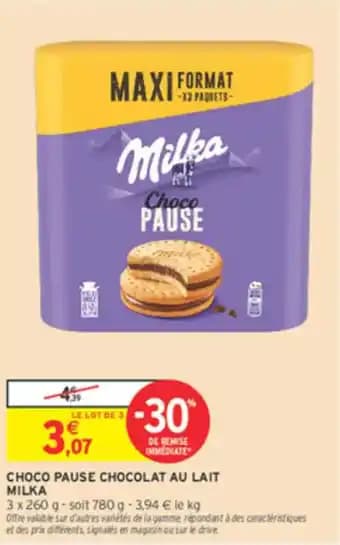 Choco pause chocolat au lait milka 260 g