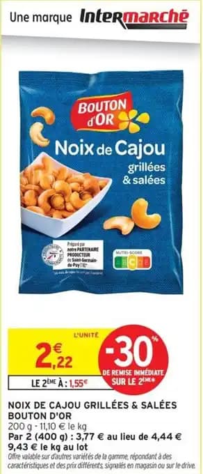 Noix de cajou grillées & salées bouton d'or 200 g