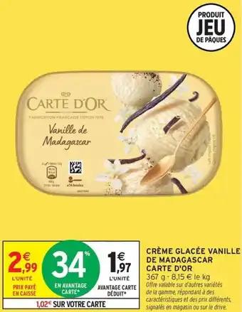 Crème glacée vanille de madagascar carte d'or 367 g