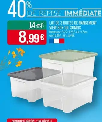 SUNDIS Lot de 3 boites de rangement view box 10l