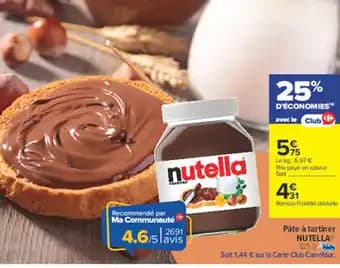 NUTELLA Pâte à tartiner 825 g